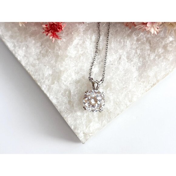 Minimalist Jumbo Cubic Zirconia Ornate Sterling Silver Vintage Pendant Necklace - Picture 3 of 16